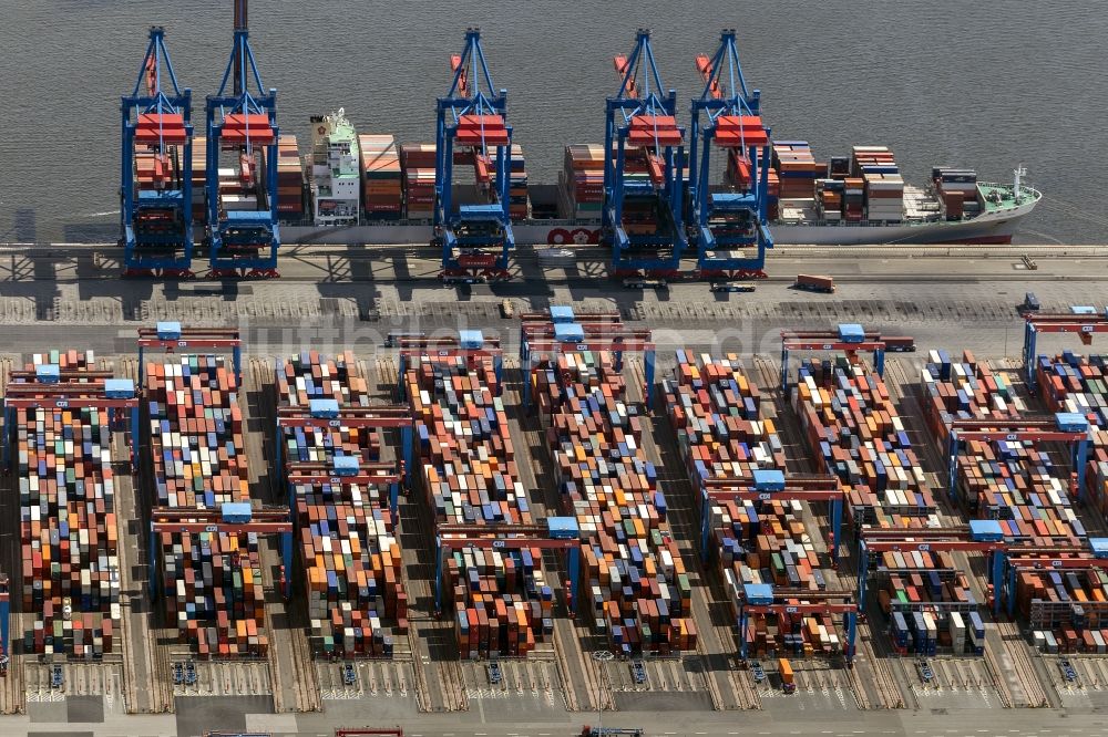 Hamburg aus der Vogelperspektive: HHLA Logistics Container Terminal Tollerort am Hamburger Hafen / Waltershofer Hafen in Hamburg