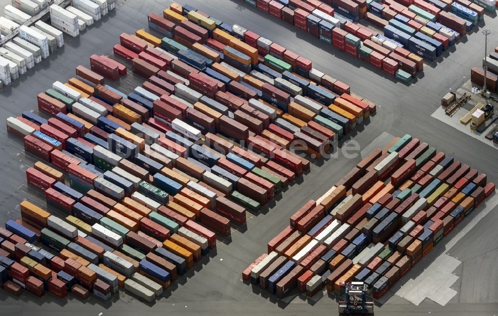 Luftbild Hamburg - HHLA Logistics Container Terminal Tollerort am Hamburger Hafen / Waltershofer Hafen in Hamburg