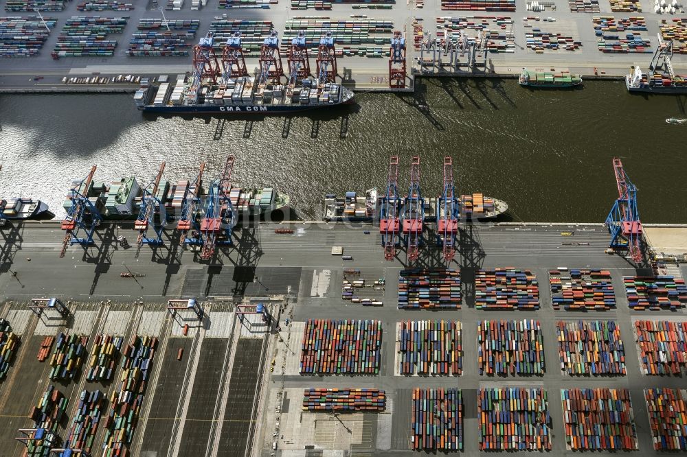 Hamburg aus der Vogelperspektive: HHLA Logistics Container Terminal Tollerort am Hamburger Hafen / Waltershofer Hafen in Hamburg