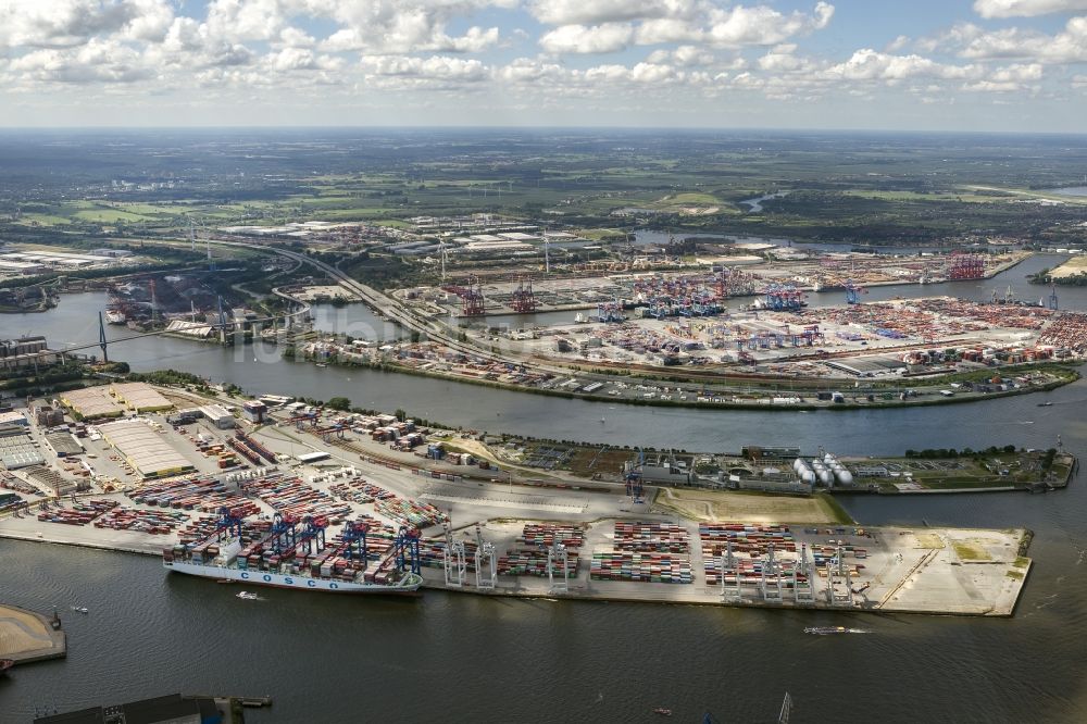 Hamburg aus der Vogelperspektive: HHLA Logistics Container Terminal Tollerort am Hamburger Hafen / Waltershofer Hafen in Hamburg