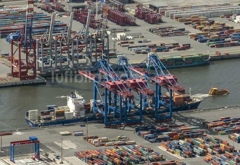 Luftbild Hamburg - HHLA Logistics Container Terminal Tollerort am Hamburger Hafen / Waltershofer Hafen in Hamburg