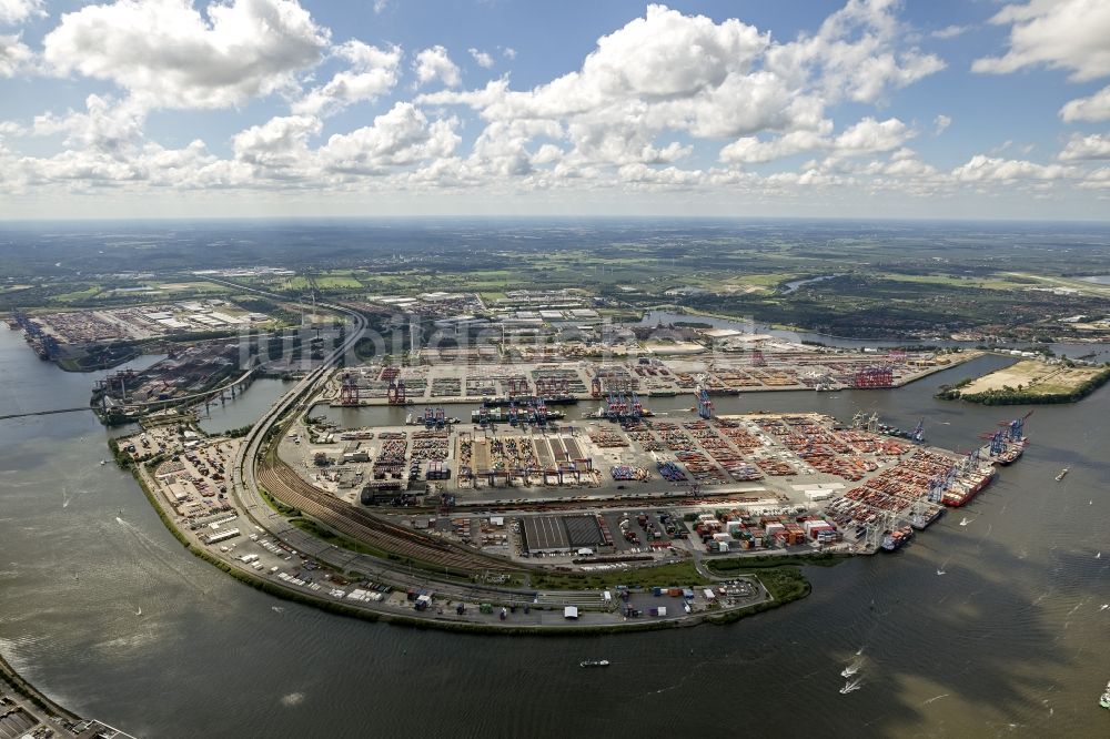 Hamburg von oben - HHLA Logistics Container Terminal Tollerort am Hamburger Hafen / Waltershofer Hafen in Hamburg