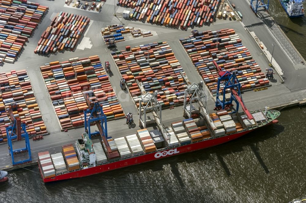 Luftbild Hamburg - HHLA Logistics Container Terminal Tollerort am Hamburger Hafen / Waltershofer Hafen in Hamburg