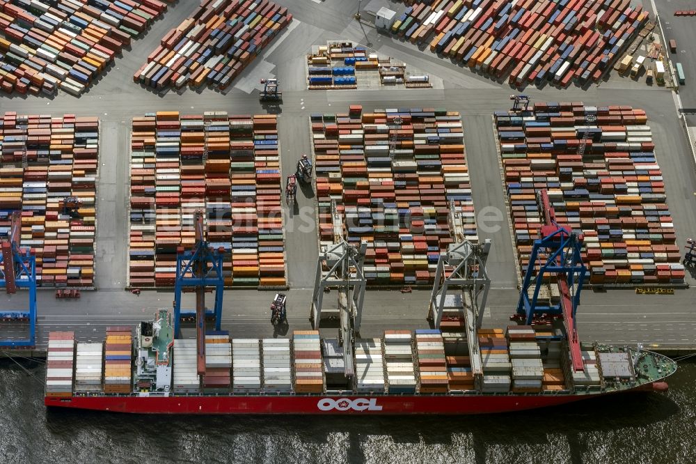 Luftaufnahme Hamburg - HHLA Logistics Container Terminal Tollerort am Hamburger Hafen / Waltershofer Hafen in Hamburg