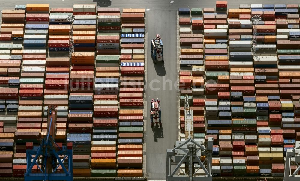 Hamburg von oben - HHLA Logistics Container Terminal Tollerort am Hamburger Hafen / Waltershofer Hafen in Hamburg