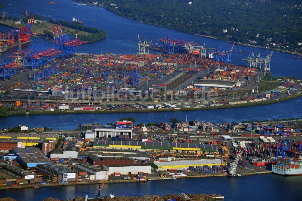 Luftbild Hamburg - HHLA Logistics Container Terminal Tollerort am Hamburger Hafen / Waltershofer Hafen in Hamburg