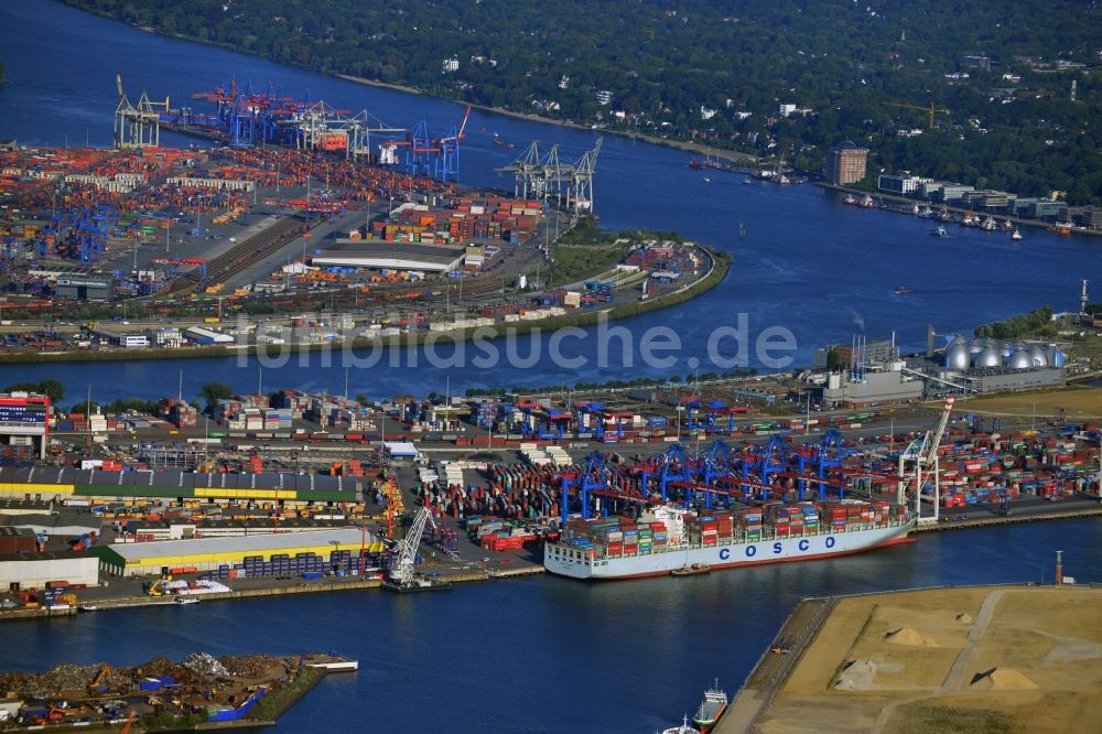 Luftaufnahme Hamburg - HHLA Logistics Container Terminal Tollerort am Hamburger Hafen / Waltershofer Hafen in Hamburg