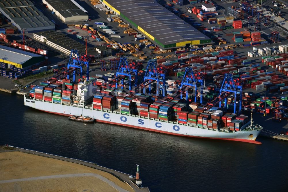 Hamburg von oben - HHLA Logistics Container Terminal Tollerort am Hamburger Hafen / Waltershofer Hafen in Hamburg