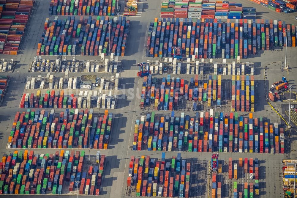 Hamburg aus der Vogelperspektive: HHLA Logistics Container Terminal Tollerort am Hamburger Hafen / Waltershofer Hafen in Hamburg