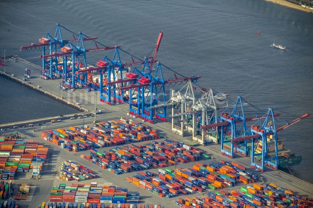 Luftbild Hamburg - HHLA Logistics Container Terminal Tollerort am Hamburger Hafen / Waltershofer Hafen in Hamburg