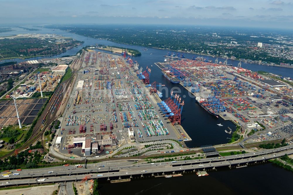 Luftbild Hamburg - HHLA Logistics Container Terminal Tollerort am Hamburger Hafen / Waltershofer Hafen in Hamburg