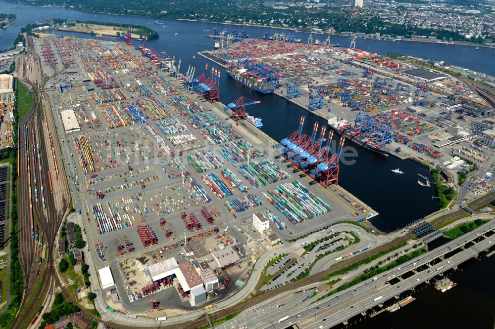 Luftaufnahme Hamburg - HHLA Logistics Container Terminal Tollerort am Hamburger Hafen / Waltershofer Hafen in Hamburg