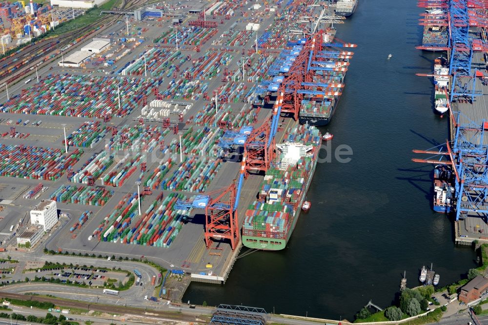 Hamburg von oben - HHLA Logistics Container Terminal Tollerort am Hamburger Hafen / Waltershofer Hafen in Hamburg