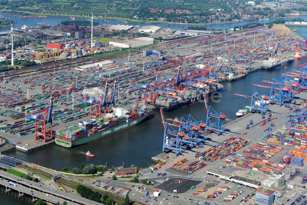 Luftbild Hamburg - HHLA Logistics Container Terminal Tollerort am Hamburger Hafen / Waltershofer Hafen in Hamburg