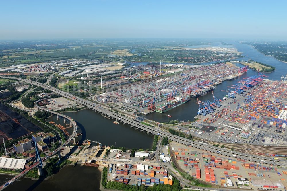 Luftaufnahme Hamburg - HHLA Logistics Container Terminal Tollerort am Hamburger Hafen / Waltershofer Hafen in Hamburg