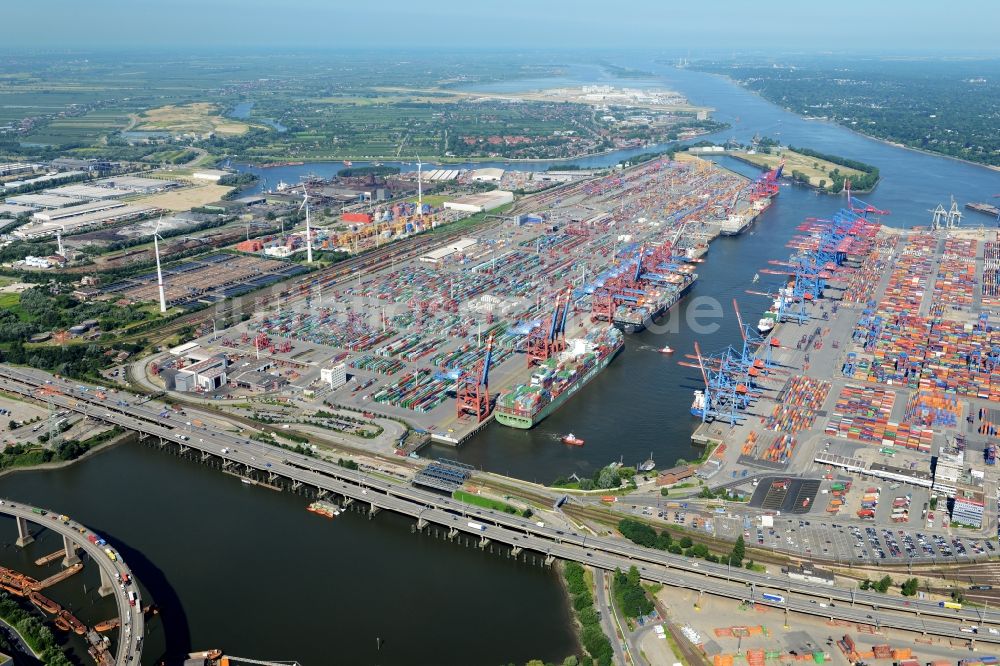 Hamburg von oben - HHLA Logistics Container Terminal Tollerort am Hamburger Hafen / Waltershofer Hafen in Hamburg