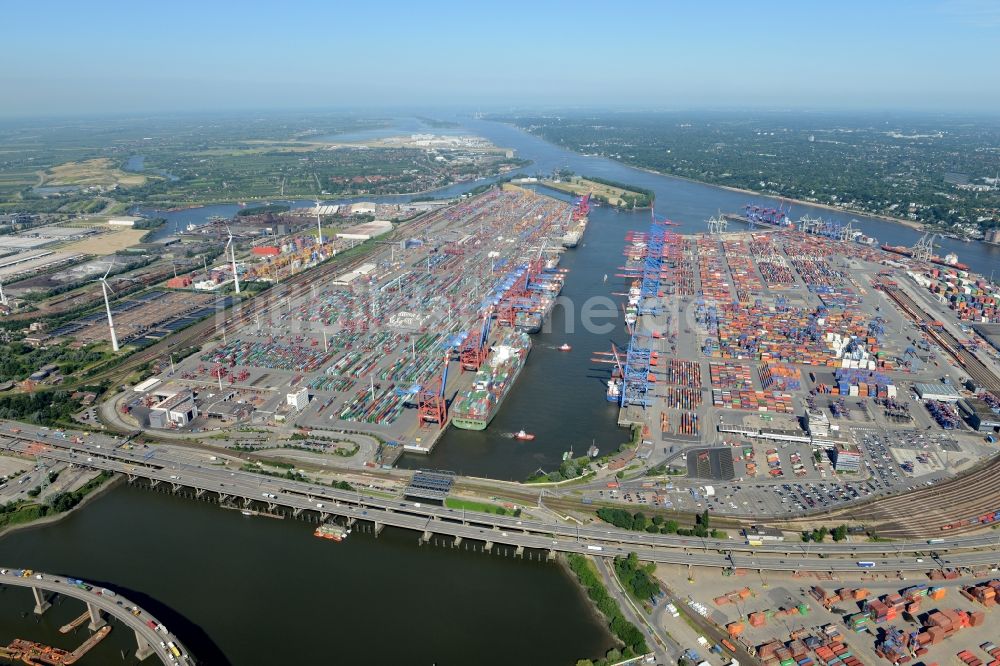 Luftbild Hamburg - HHLA Logistics Container Terminal Tollerort am Hamburger Hafen / Waltershofer Hafen in Hamburg