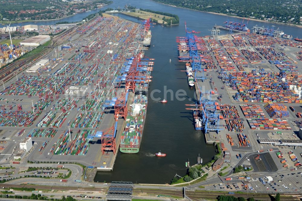 Luftaufnahme Hamburg - HHLA Logistics Container Terminal Tollerort am Hamburger Hafen / Waltershofer Hafen in Hamburg