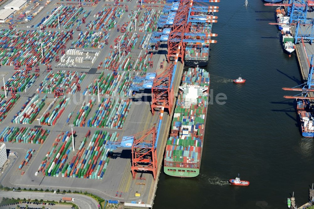 Hamburg von oben - HHLA Logistics Container Terminal Tollerort am Hamburger Hafen / Waltershofer Hafen in Hamburg