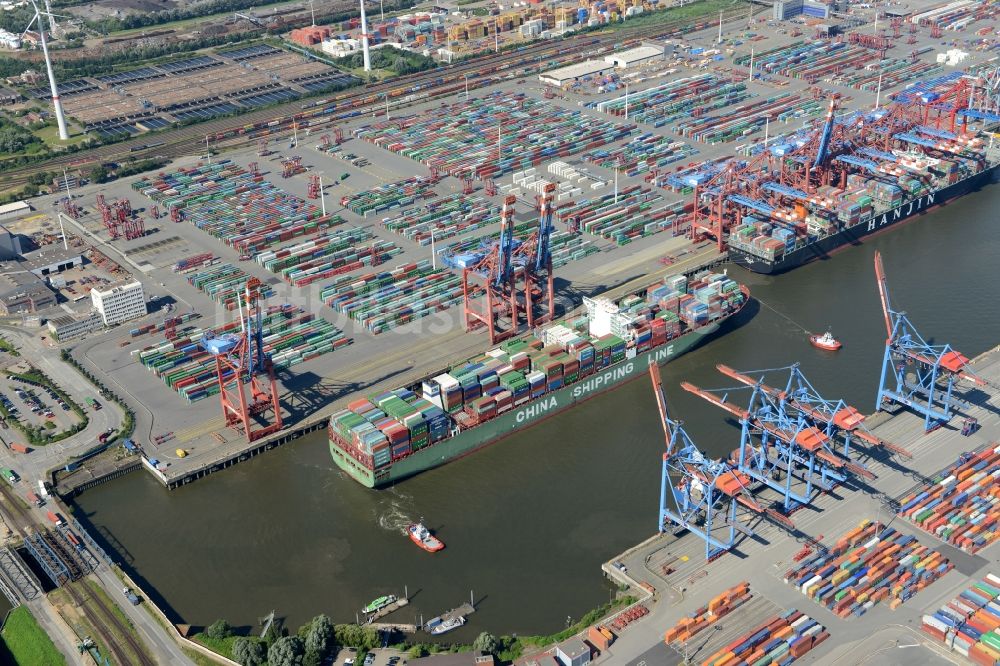 Luftbild Hamburg - HHLA Logistics Container Terminal Tollerort am Hamburger Hafen / Waltershofer Hafen in Hamburg