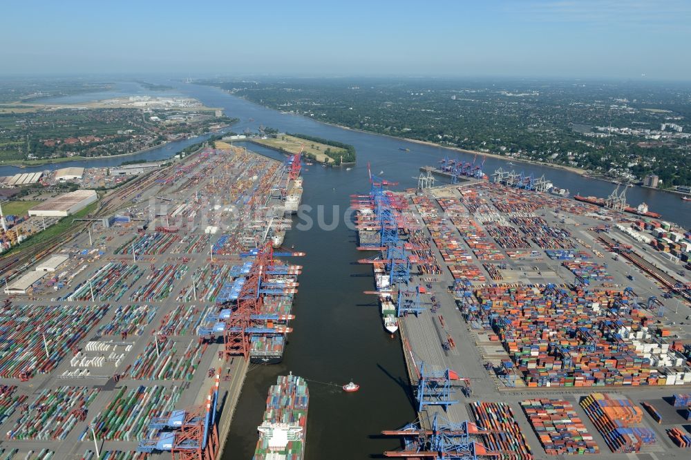 Hamburg aus der Vogelperspektive: HHLA Logistics Container Terminal Tollerort am Hamburger Hafen / Waltershofer Hafen in Hamburg