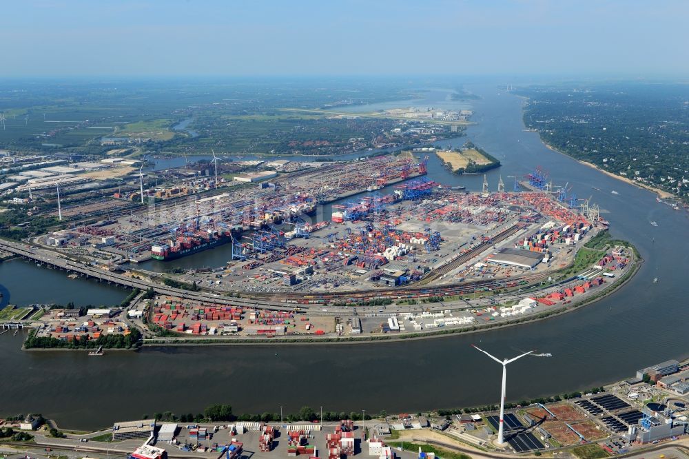 Luftaufnahme Hamburg - HHLA Logistics Container Terminal Tollerort am Hamburger Hafen / Waltershofer Hafen in Hamburg