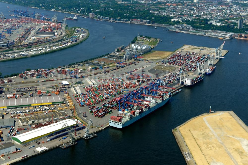 Hamburg von oben - HHLA Logistics Container Terminal Tollerort am Hamburger Hafen / Waltershofer Hafen in Hamburg