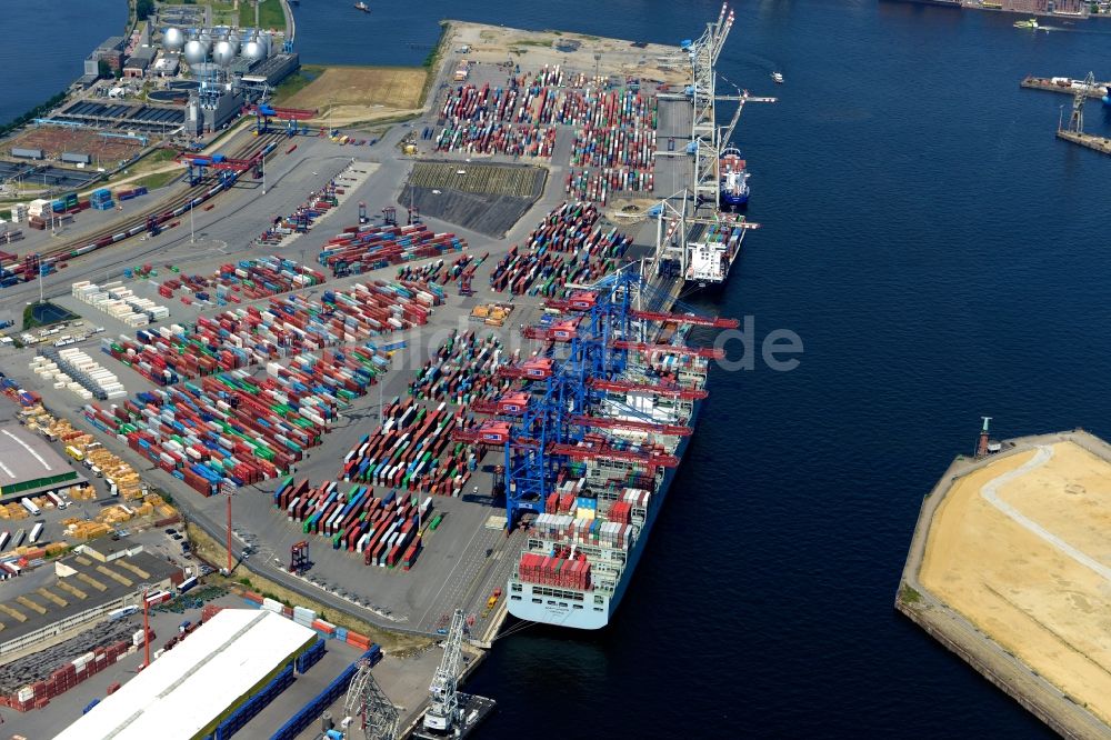 Hamburg aus der Vogelperspektive: HHLA Logistics Container Terminal Tollerort am Hamburger Hafen / Waltershofer Hafen in Hamburg