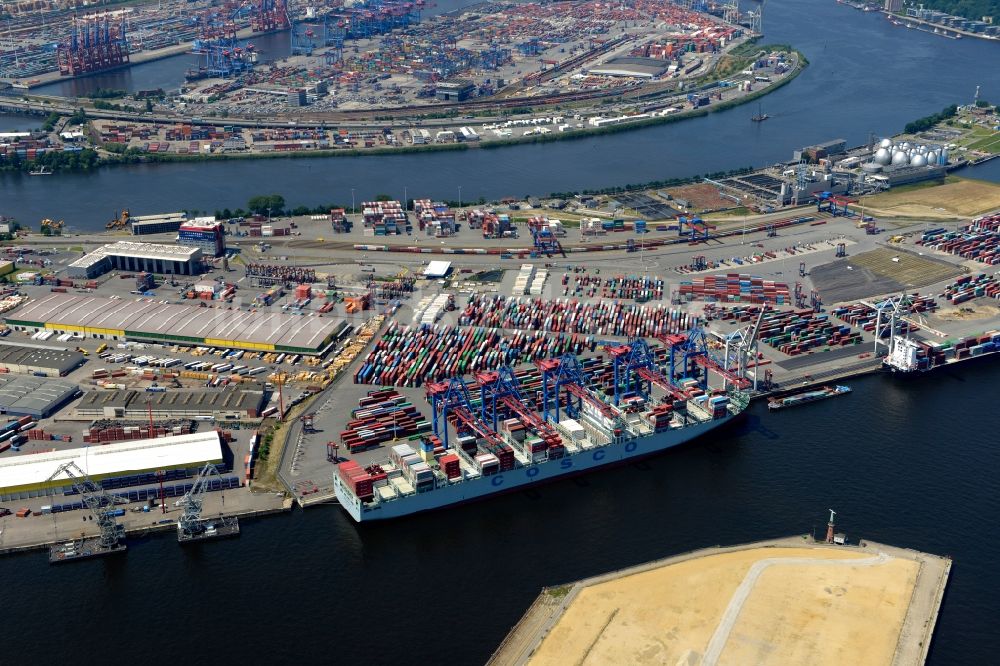 Luftbild Hamburg - HHLA Logistics Container Terminal Tollerort am Hamburger Hafen / Waltershofer Hafen in Hamburg