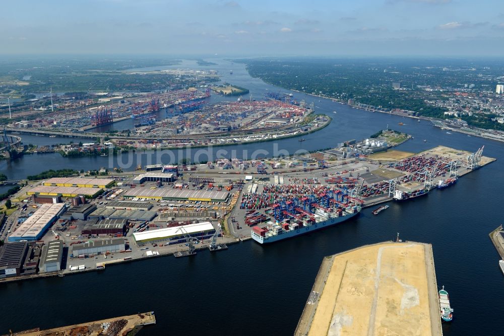 Hamburg von oben - HHLA Logistics Container Terminal Tollerort am Hamburger Hafen / Waltershofer Hafen in Hamburg