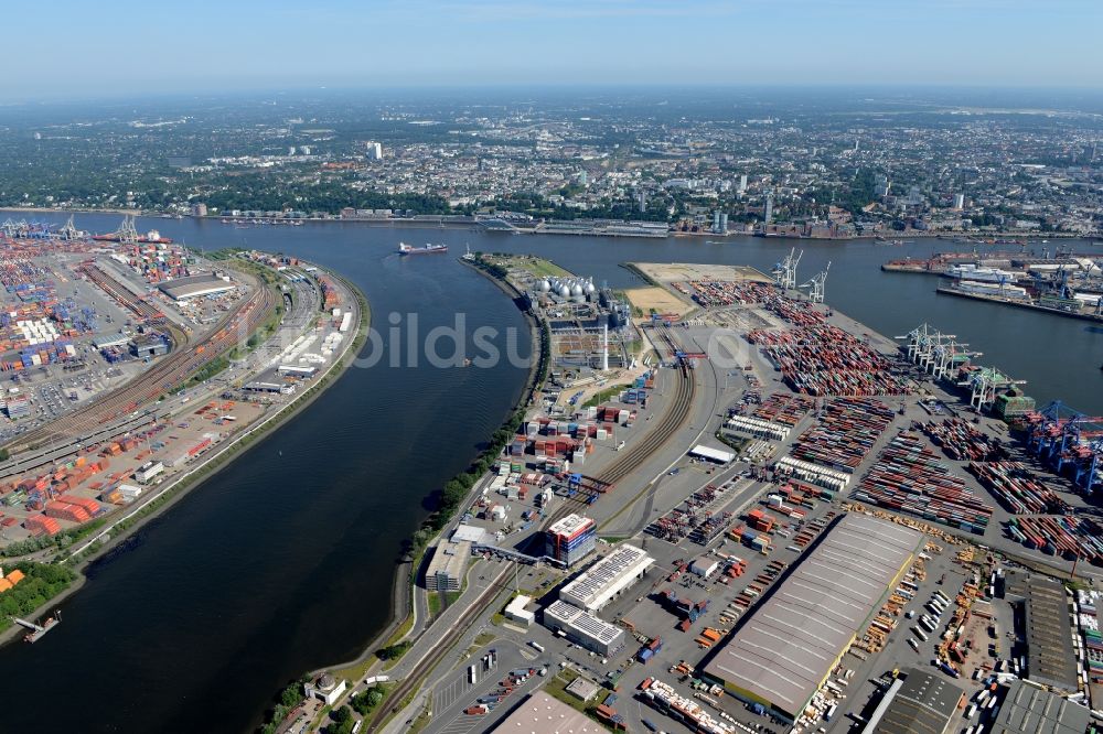 Hamburg aus der Vogelperspektive: HHLA Logistics Container Terminal Tollerort am Hamburger Hafen / Waltershofer Hafen in Hamburg