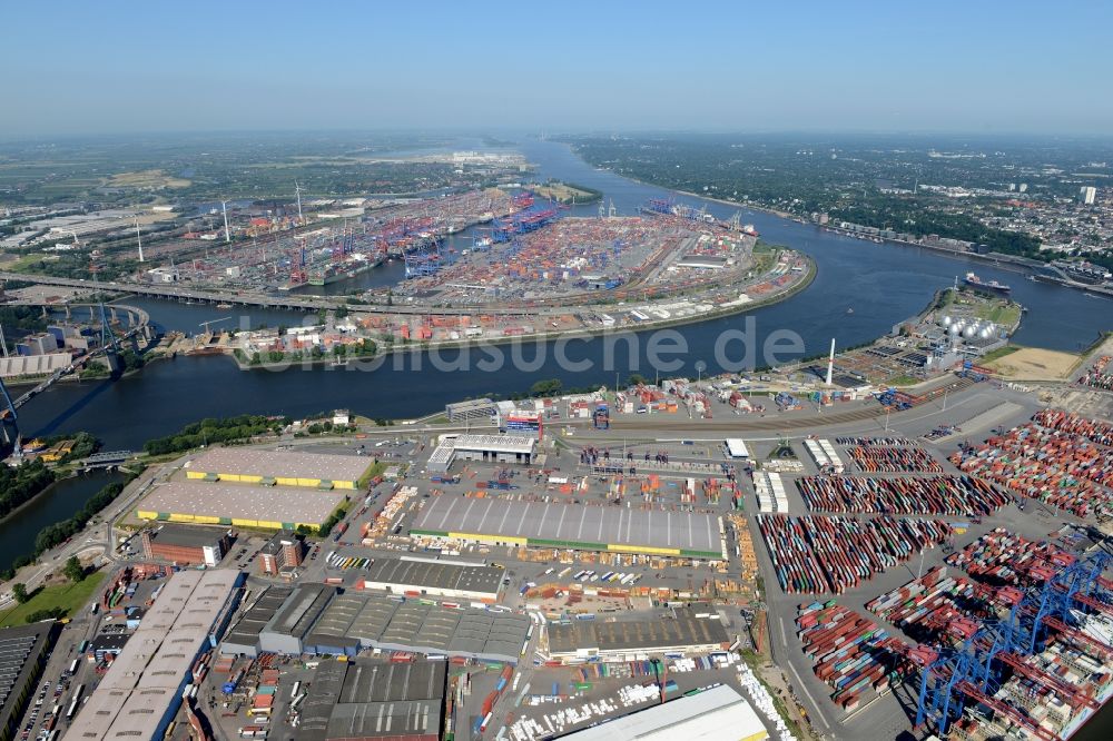 Luftaufnahme Hamburg - HHLA Logistics Container Terminal Tollerort am Hamburger Hafen / Waltershofer Hafen in Hamburg