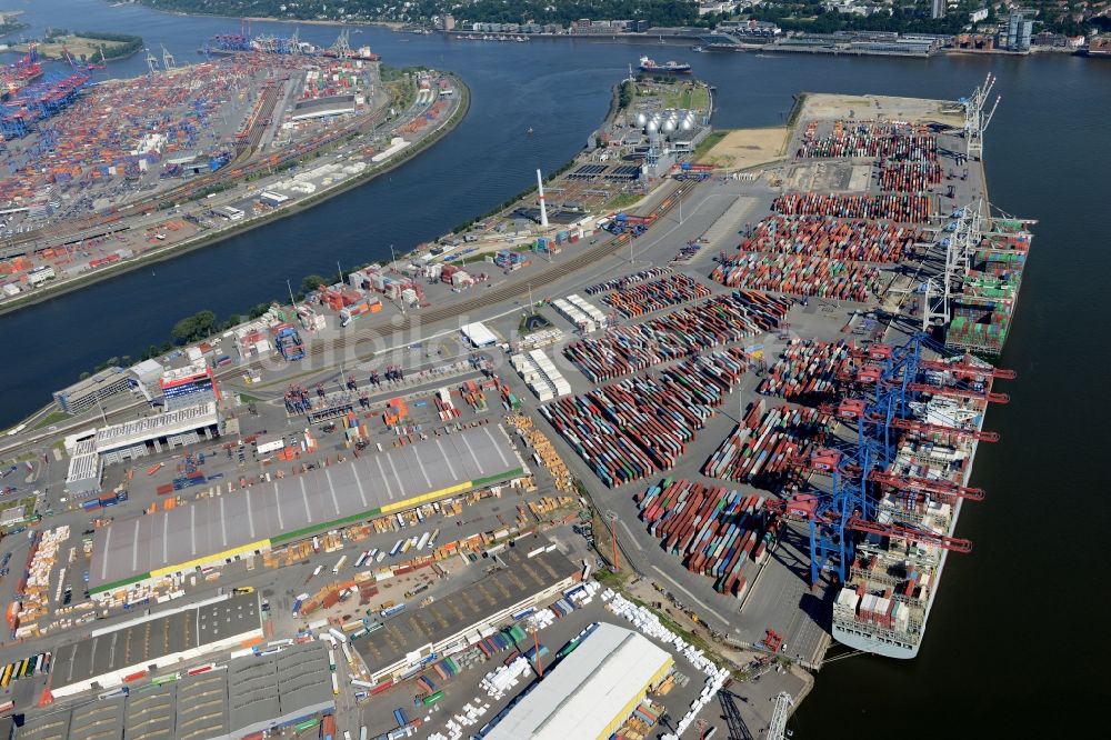 Hamburg von oben - HHLA Logistics Container Terminal Tollerort am Hamburger Hafen / Waltershofer Hafen in Hamburg