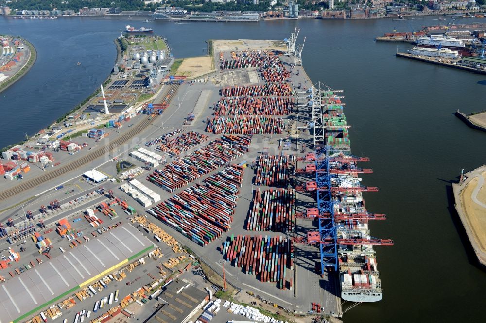 Hamburg aus der Vogelperspektive: HHLA Logistics Container Terminal Tollerort am Hamburger Hafen / Waltershofer Hafen in Hamburg