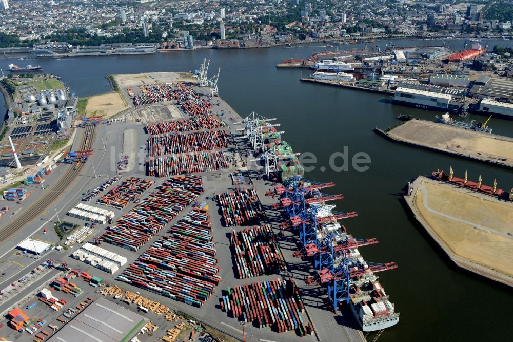 Luftbild Hamburg - HHLA Logistics Container Terminal Tollerort am Hamburger Hafen / Waltershofer Hafen in Hamburg