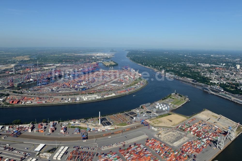 Hamburg von oben - HHLA Logistics Container Terminal Tollerort am Hamburger Hafen / Waltershofer Hafen in Hamburg