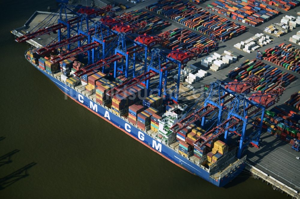 Hamburg aus der Vogelperspektive: HHLA Logistics Container Terminal am Waltershofer Hafen in Hamburg