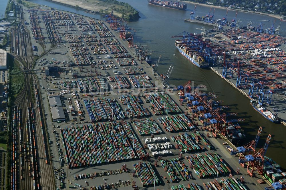 Hamburg aus der Vogelperspektive: HHLA Logistics Container Terminal am Waltershofer Hafen in Hamburg