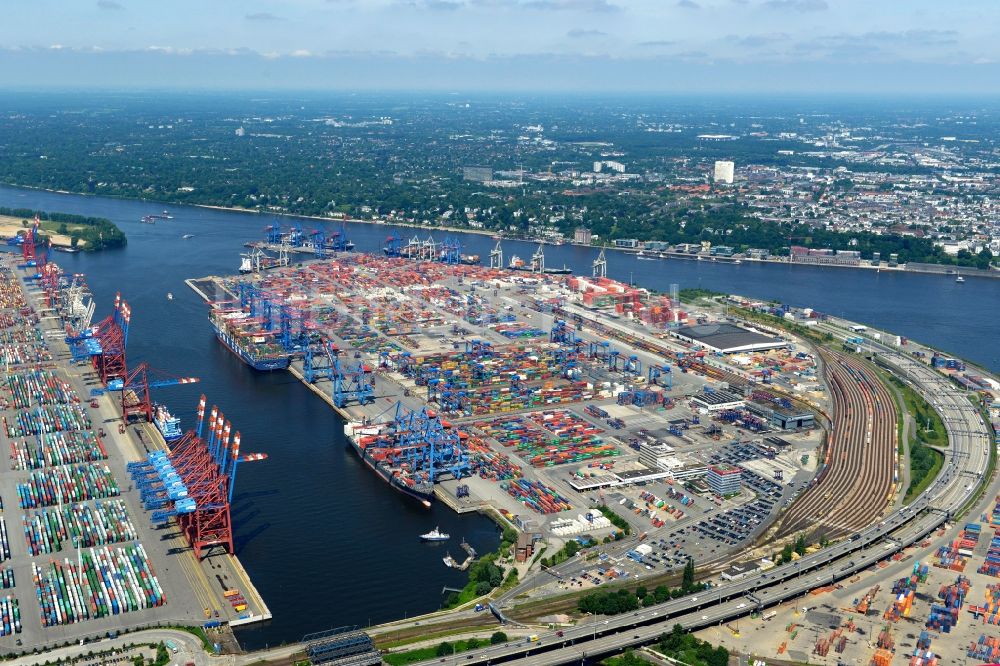 Hamburg aus der Vogelperspektive: HHLA Logistics Container Terminal am Waltershofer Hafen in Hamburg