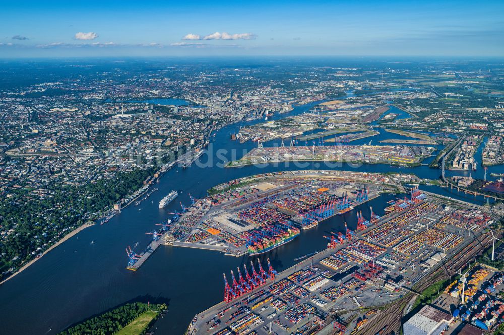 Hamburg aus der Vogelperspektive: HHLA Logistics Container Terminal am Waltershofer Hafen in Hamburg