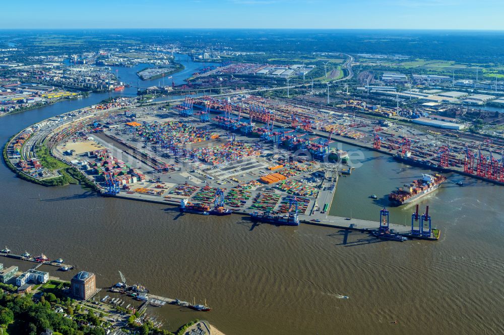 Hamburg aus der Vogelperspektive: HHLA Logistics Container Terminal am Waltershofer Hafen in Hamburg