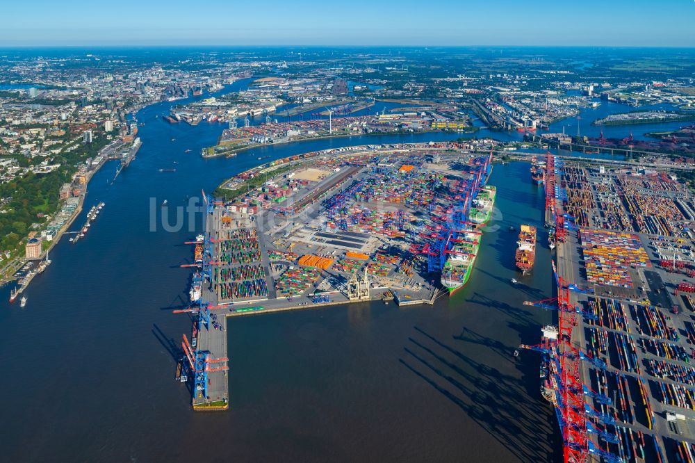 Hamburg aus der Vogelperspektive: HHLA Logistics Container Terminal am Waltershofer Hafen in Hamburg