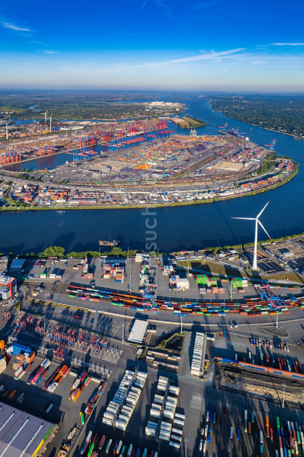 Luftaufnahme Hamburg - HHLA Logistics Container Terminal am Waltershofer Hafen in Hamburg