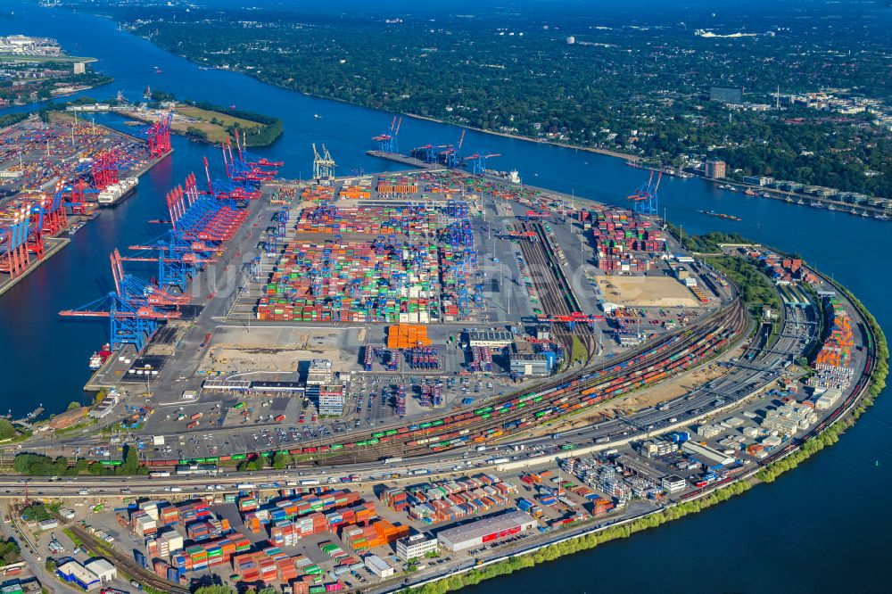 Hamburg aus der Vogelperspektive: HHLA Logistics Container Terminal am Waltershofer Hafen in Hamburg