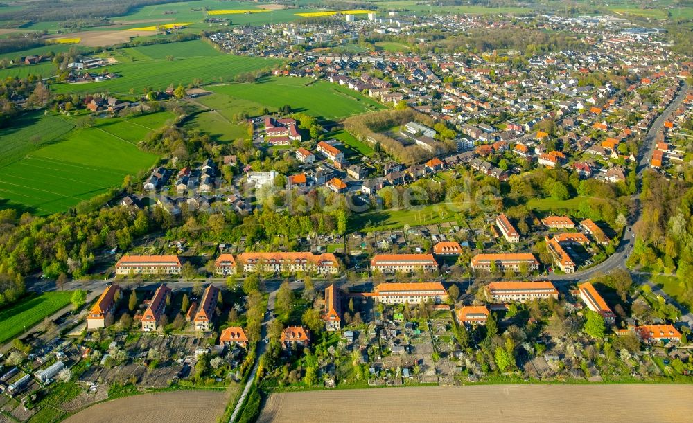 Luftbild Hamm - Historische Bergarbeitersiedlung Vogelsang im Westen des Stadtteils Heessen in Hamm im Bundesland Nordrhein-Westfalen