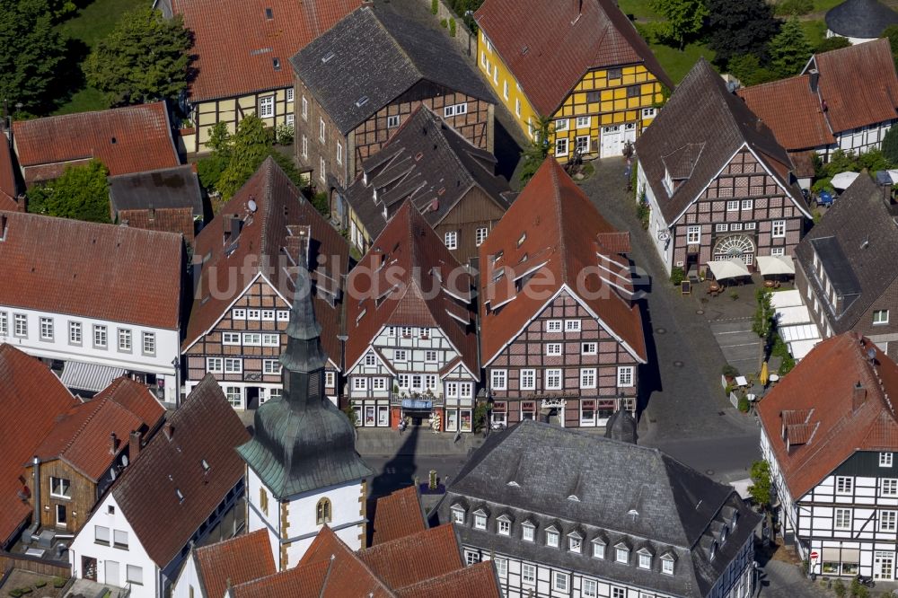 Luftaufnahme Rietberg - Historische Fachwerkhaus - Innenstadt in Rietberg im Bundesland Nordrhein-Westfalen