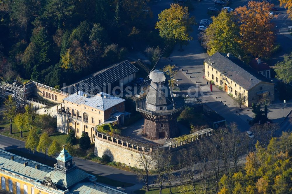 Potsdam von oben - Historische Windmühle an der Maulbeerallee in Potsdam im Bundesland Brandenburg, Deutschland