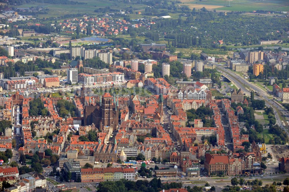 Danzig / Gdansk von oben - Historischer Stadtteil Rechtstadt in Danzig, Polen