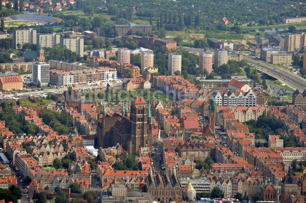 Danzig / Gdansk von oben - Historischer Stadtteil Rechtstadt in Danzig, Polen