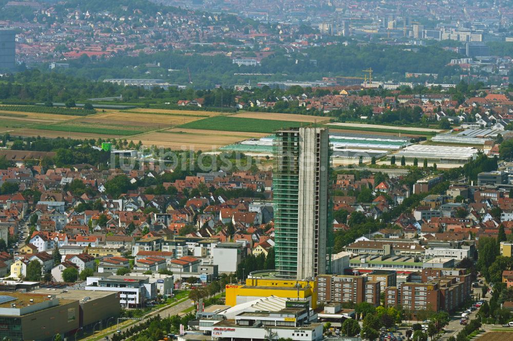 Fellbach aus der Vogelperspektive: Hochhaus- Baustelle der Hotelanlage Schwabenlandtower in Fellbach im Bundesland Baden-Württemberg, Deutschland